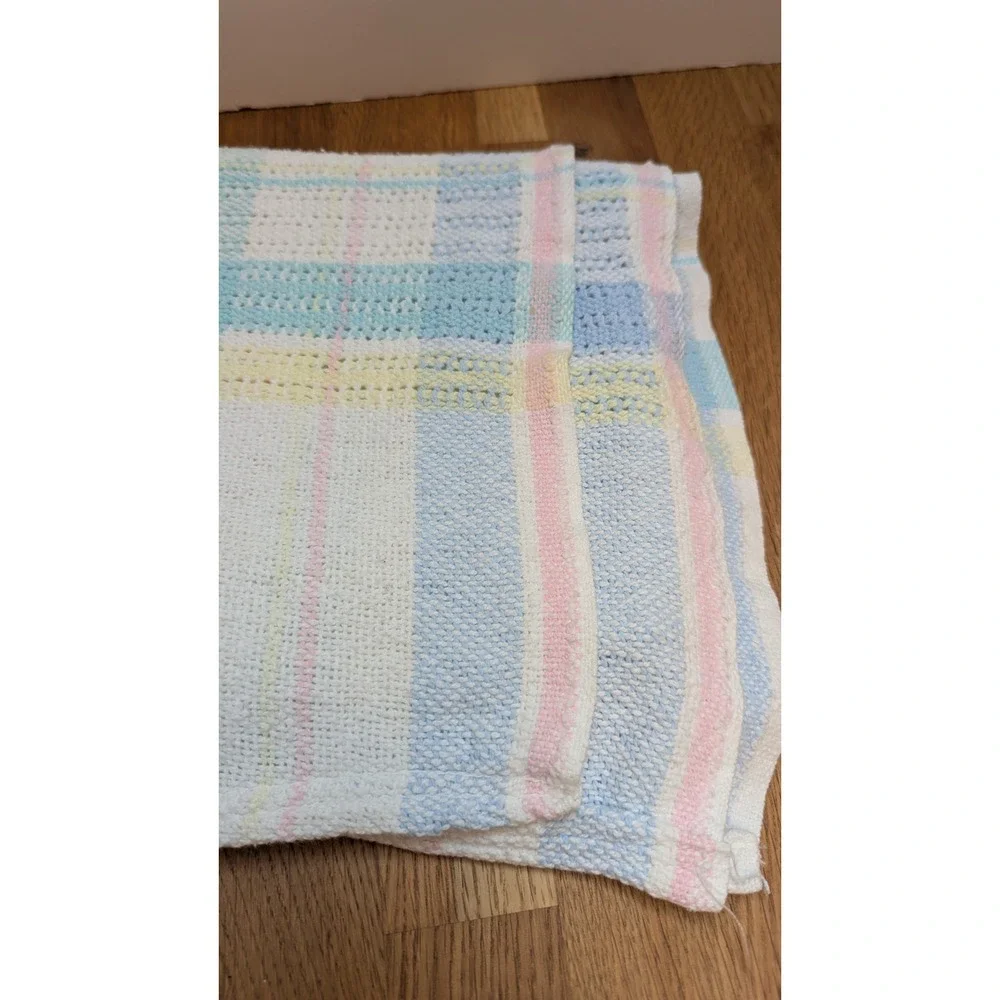 Beacon vintage Baby Blanket  Pastel Plaid Woven Cotton READ